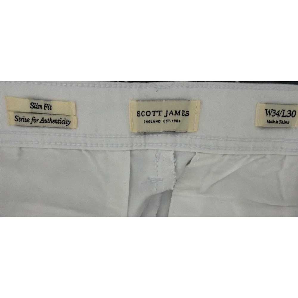 Scott James Men's White jeans  Slim Fit Natural Stretch Classic Pants Size 34X30